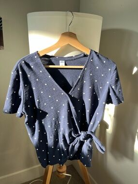 Old Navy Navy Polka Dot Wrap Top